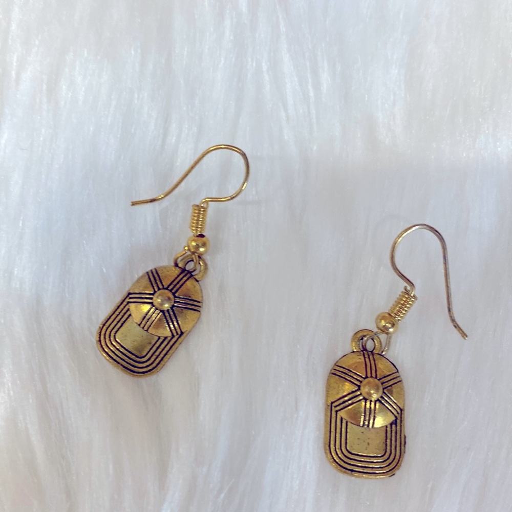 Unique Sports Game Golf Soccer Baseball Gold Cap Hat Handmade Vintage Earrings !